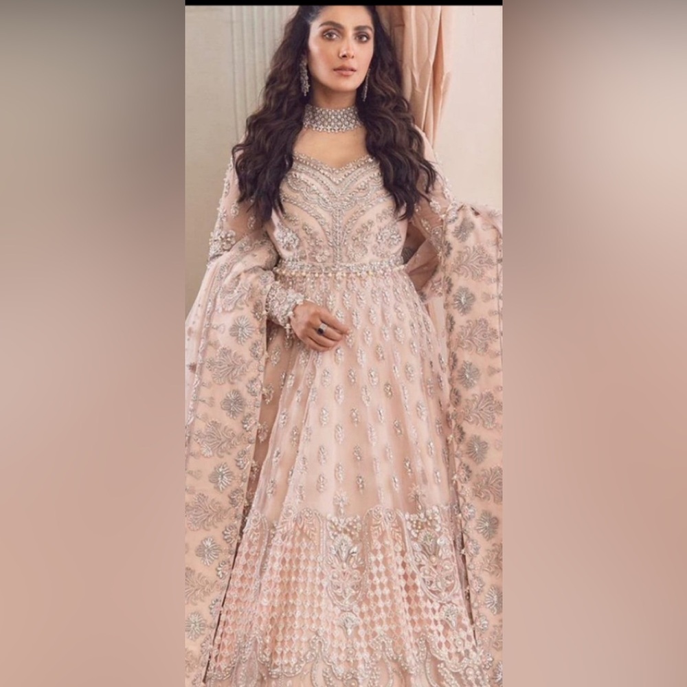 Indian Pakistani peech color flare maxi gown medium size